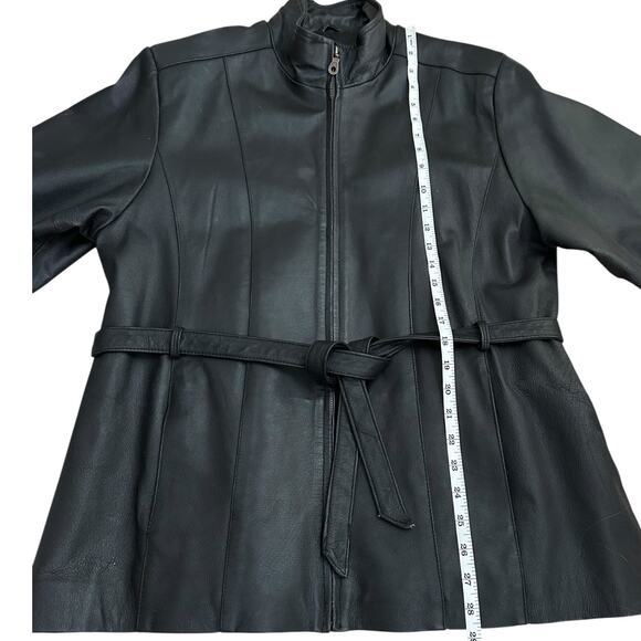 Vintage KC Collections Black Leather Jacket Women XL Belted Zip Front Moto - Picture 7 of 13